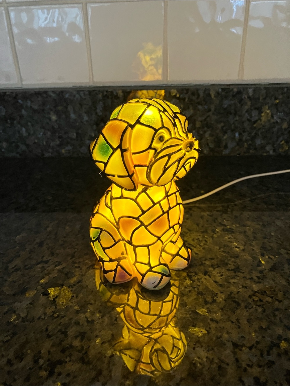 Stained Glass Mosaic Composite Dog Night Light - Yellow with Multicolor Accents